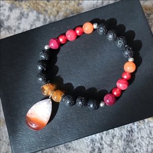 🎁 2 for $18 Artisan Red Agate and Lava Rock Bracelet
